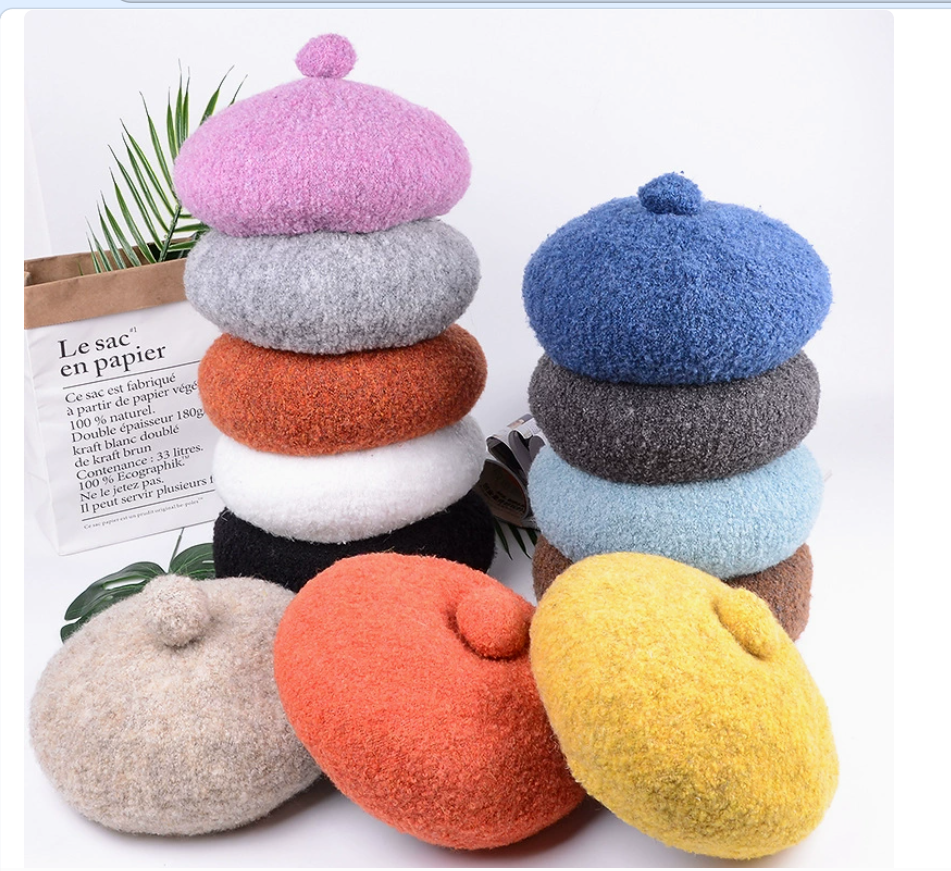 Beret hat for women autumn and winter, Chenille velvet pumpkin hat, mixed color Japanese-style versatile flower bud hat, octagonal painter hat 164733239