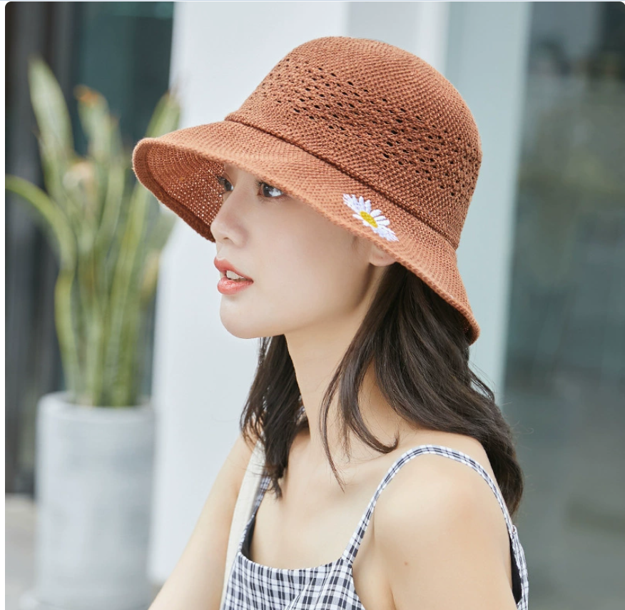 渔夫帽女夏季韩版百搭针织薄款遮阳帽日系防晒太阳帽子女盆帽刺绣