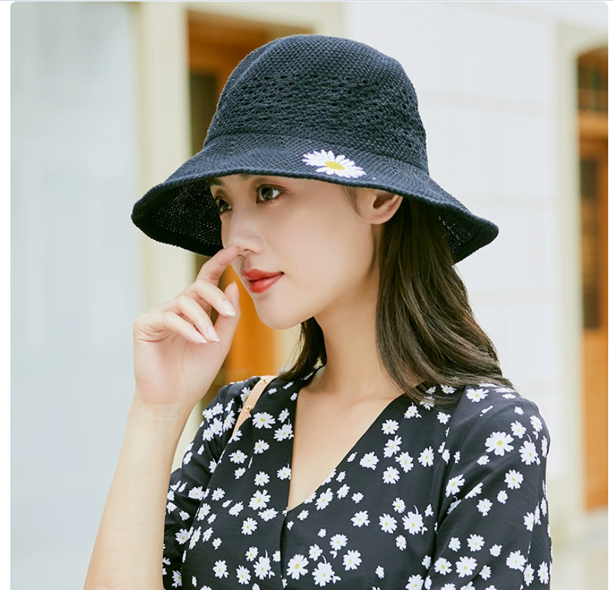 Summer Korean-style, versatile knitted thin sun hat, Japanese-style sun protection hat, children's basin hat with embroidery Application Scenario
