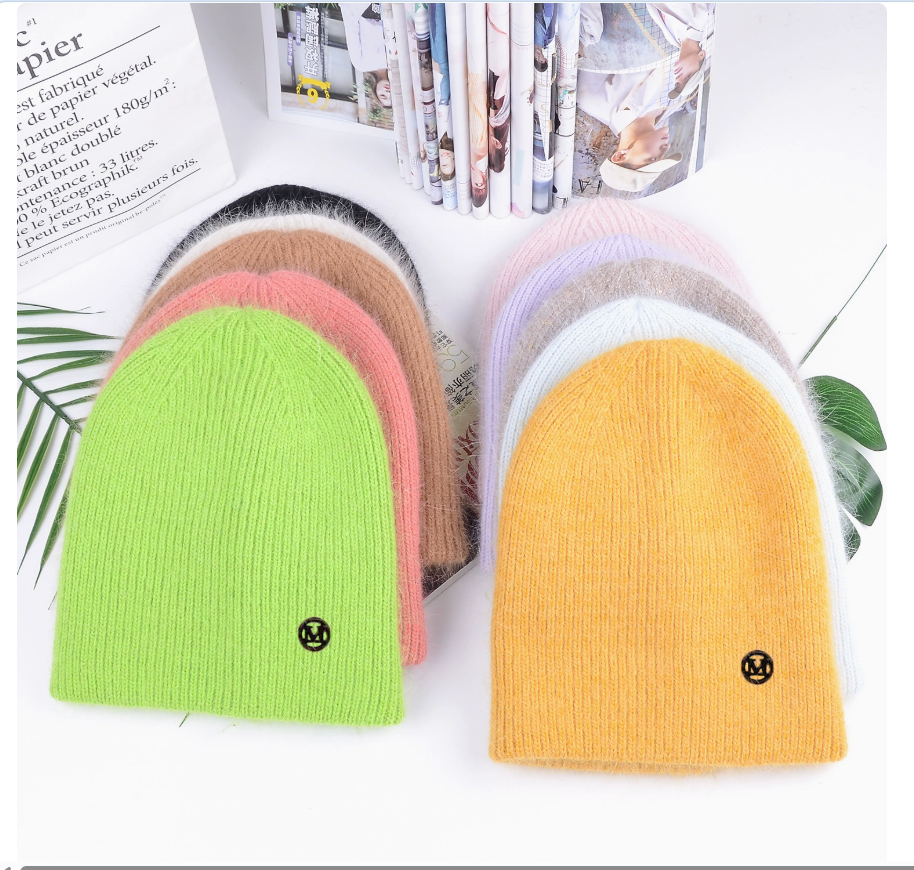 Angolan long rabbit fur knitted hat, popular M label woolen hat, warm hat, autumn and winter ear protection hat, hooded hat 112730119