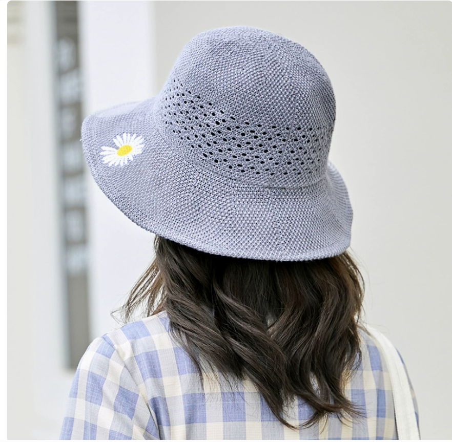 Summer Korean-style, versatile knitted thin sun hat, Japanese-style sun protection hat, children's basin hat with embroidery details Picture