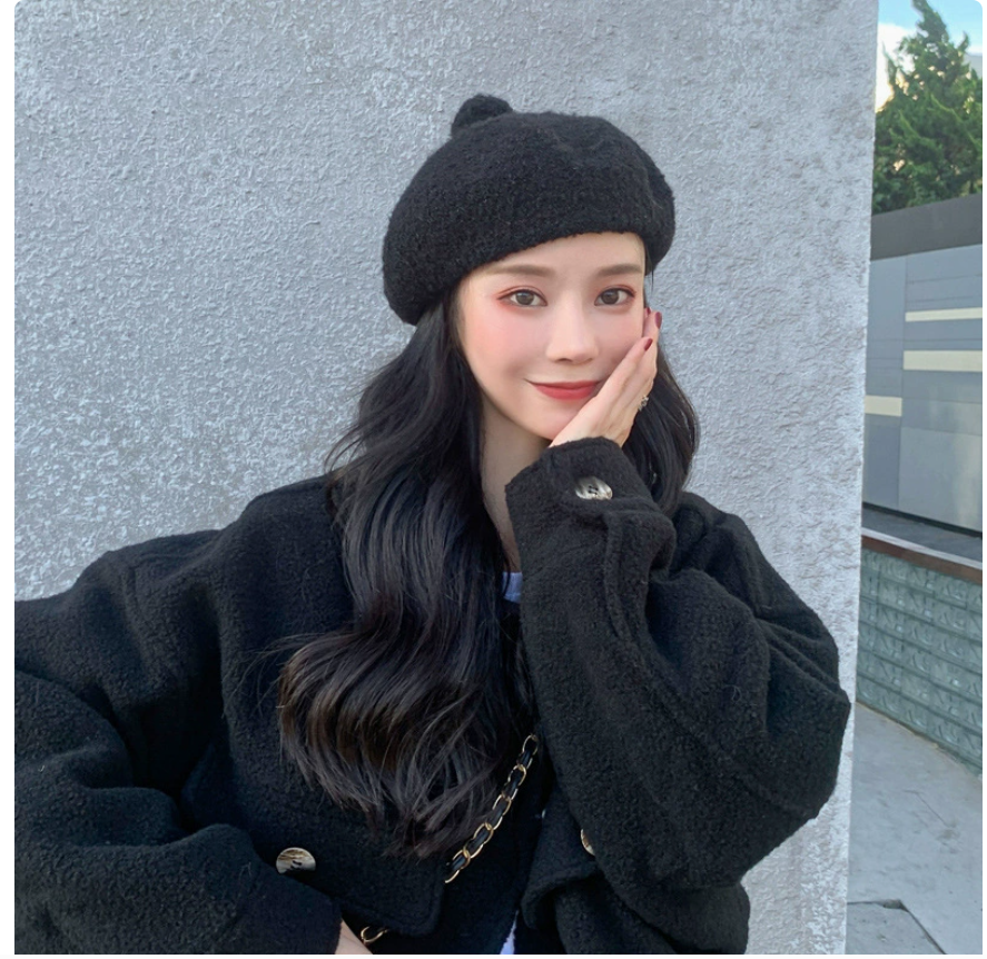 Beret hat for women autumn and winter, Chenille velvet pumpkin hat, mixed color Japanese-style versatile flower bud hat, octagonal painter hat 164733239 details Picture
