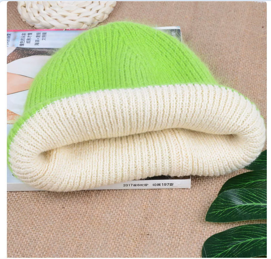 Angolan long rabbit fur knitted hat, popular M label woolen hat, warm hat, autumn and winter ear protection hat, hooded hat 112730119 Application Scenario
