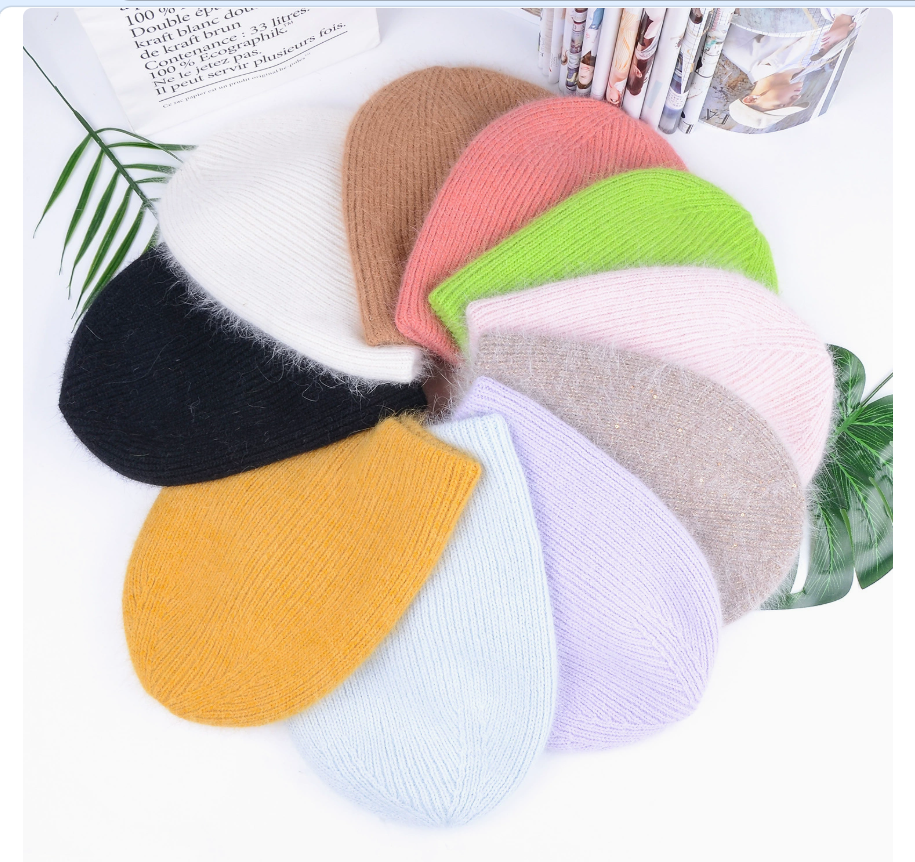 Angolan long rabbit fur knitted hat, popular M label woolen hat, warm hat, autumn and winter ear protection hat, hooded hat 112730119 details Picture