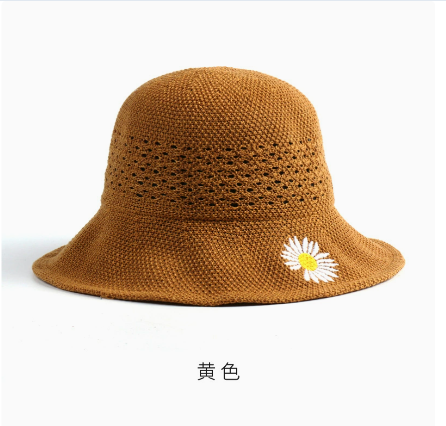 Summer Korean-style, versatile knitted thin sun hat, Japanese-style sun protection hat, children's basin hat with embroidery Item Picture