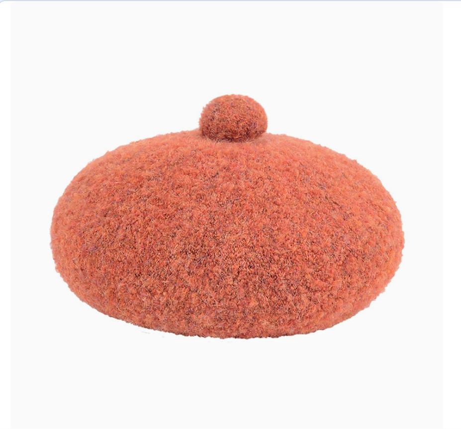 Beret hat for women autumn and winter, Chenille velvet pumpkin hat, mixed color Japanese-style versatile flower bud hat, octagonal painter hat 164733239 Item Picture