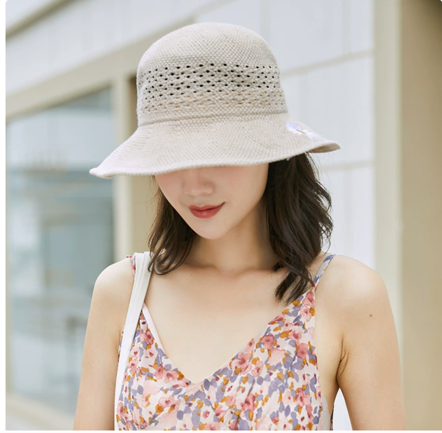 Summer Korean-style, versatile knitted thin sun hat, Japanese-style sun protection hat, children's basin hat with embroidery Specification image