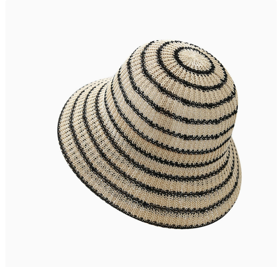 New fisherman's hat for women, new sun-protective women's striped fashionable Japanese bucket hat, simple spring and summer hat, face-showing small basin Item Picture