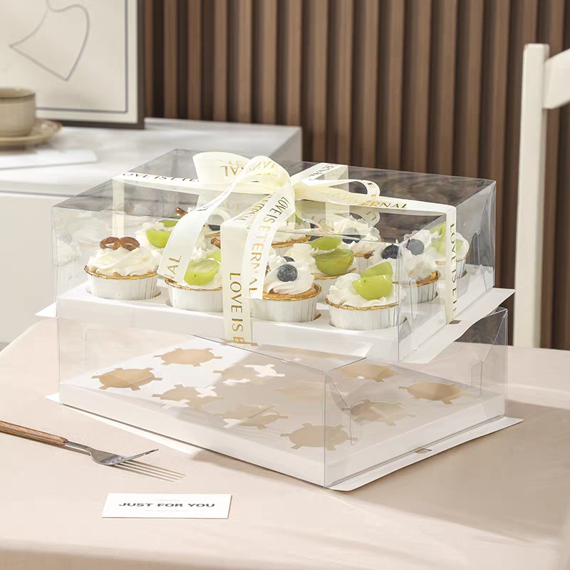 Double-layer round cupcake boxes for foreign trade, transparent muffin cake packaging boxes, afternoon tea mousse dessert packaging boxes, ice cream dessert packaging boxes, ice cream dessert packaging boxes Specification image