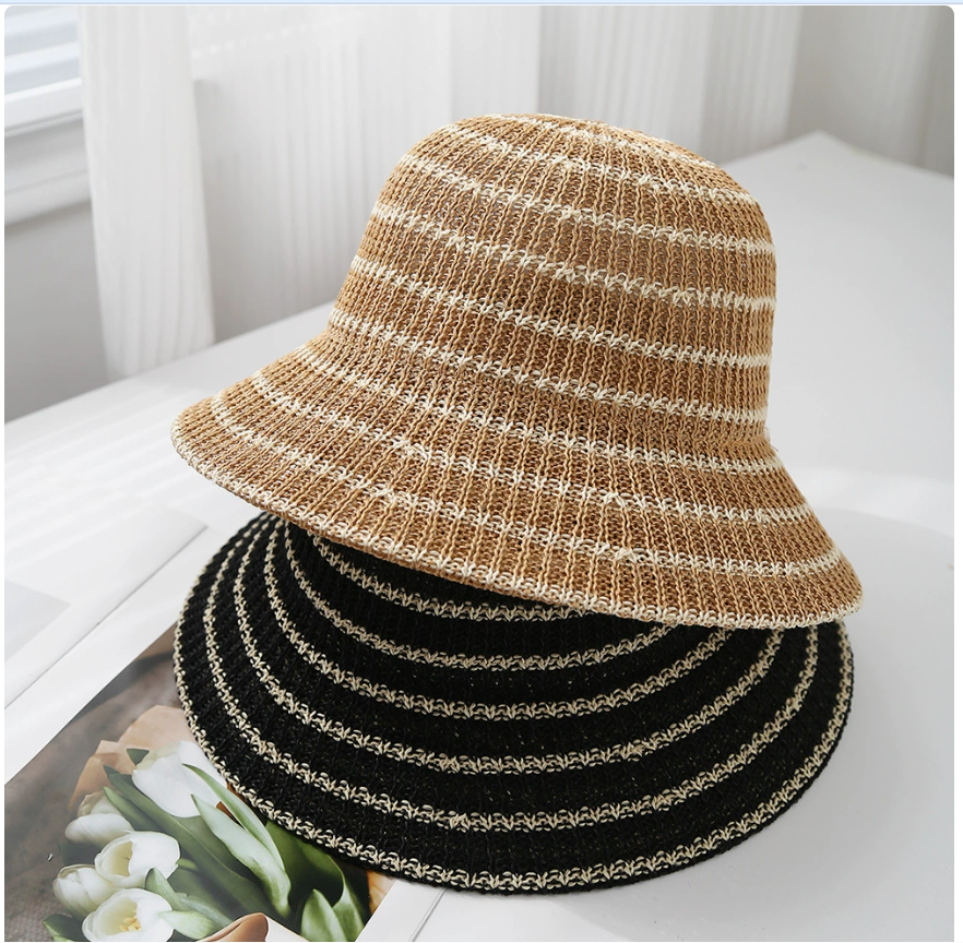 New fisherman's hat for women, new sun-protective women's striped fashionable Japanese bucket hat, simple spring and summer hat, face-showing small basin details Picture