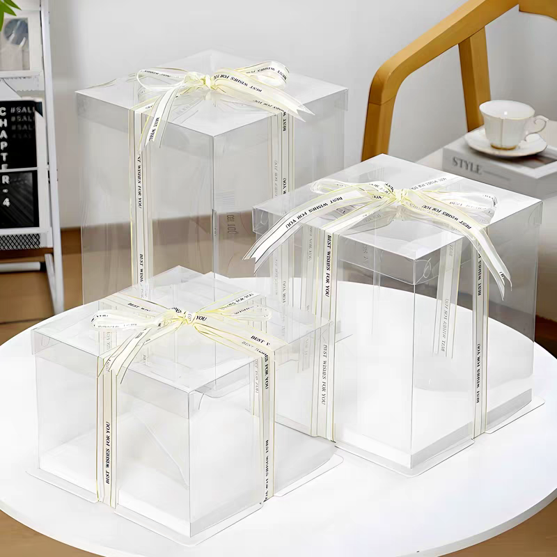 Transparent birthday cake box packaging box 4 4 inches 5 inches 5 inches 5 68 68 plus height 10 10 12 gift packing box, fruit and flower hand gift box, transparent Christmas hand-held flower box Application Scenario