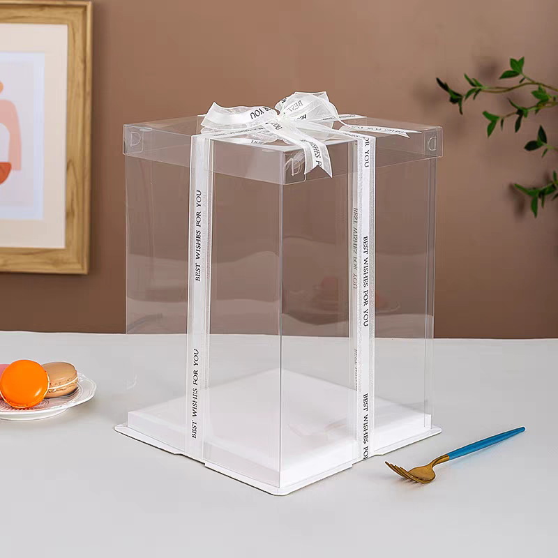 Transparent birthday cake box packaging box 4 4 inches 5 inches 5 inches 5 68 68 plus height 10 10 12 gift packing box, fruit and flower hand gift box, transparent Christmas hand-held flower box Specification image