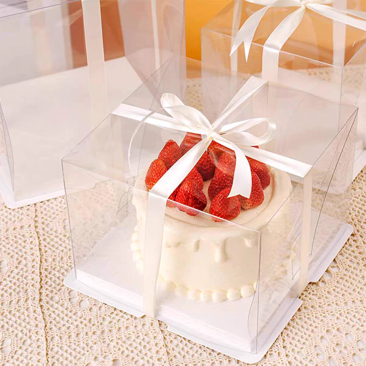 Transparent birthday cake box packaging box 4 4 inches 5 inches 5 inches 5 68 68 plus height 10 10 12 gift packing box, fruit and flower hand gift box, transparent Christmas hand-held flower box pic 2