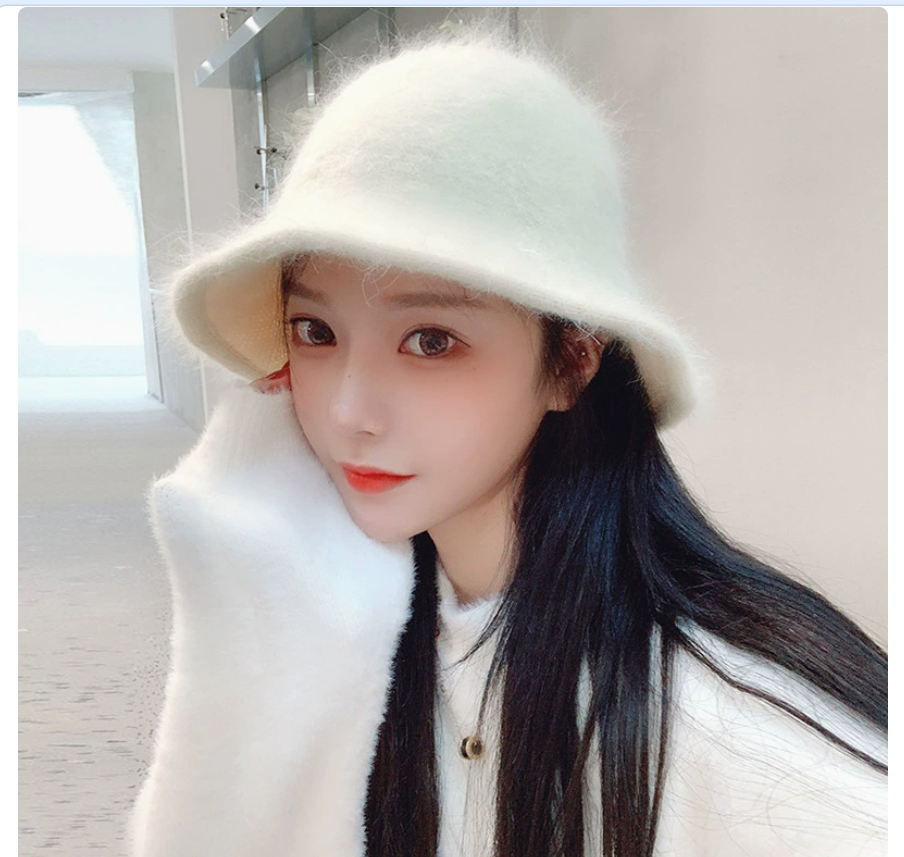 Korean long rabbit fur fisherman hat for autumn and winter, ins Japanese style versatile warm plush basin hat, foldable hat, women's fashion 102729908 Specification image