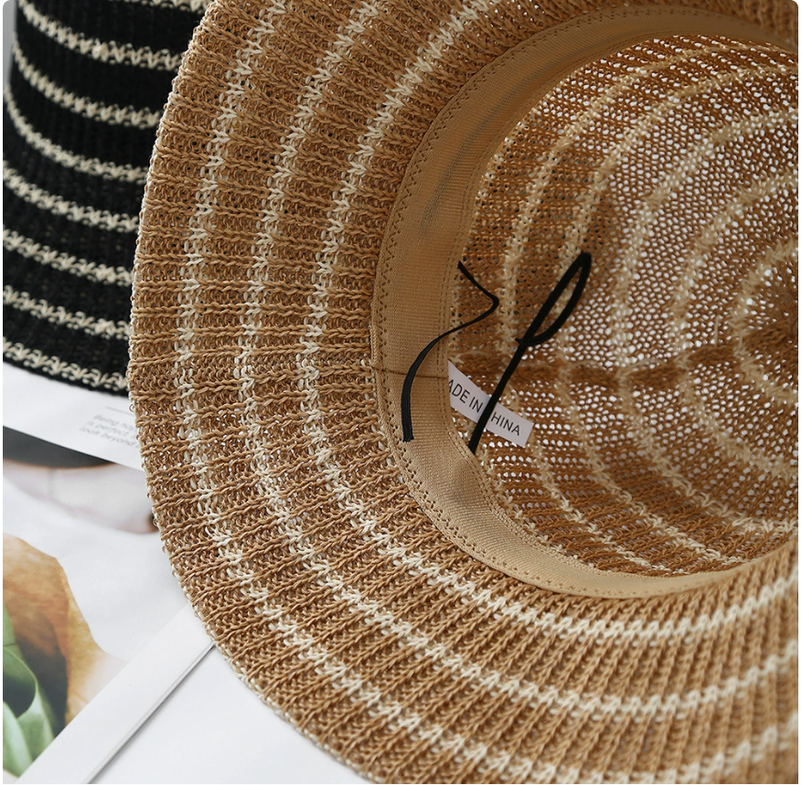 New fisherman's hat for women, new sun-protective women's striped fashionable Japanese bucket hat, simple spring and summer hat, face-showing small basin Specification image