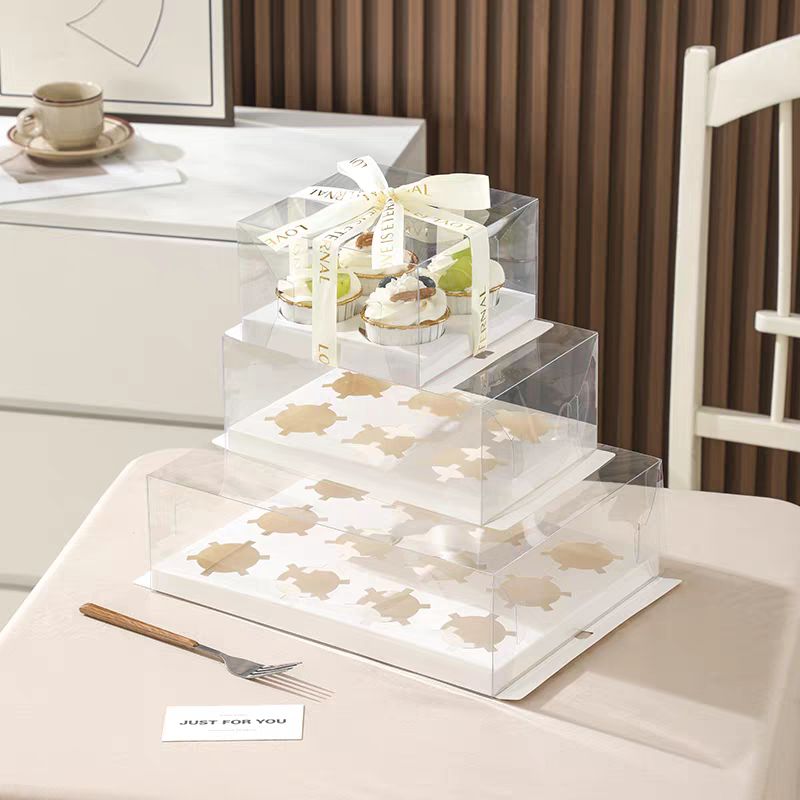 Double-layer round cupcake boxes for foreign trade, transparent muffin cake packaging boxes, afternoon tea mousse dessert packaging boxes, ice cream dessert packaging boxes, ice cream dessert packaging boxes