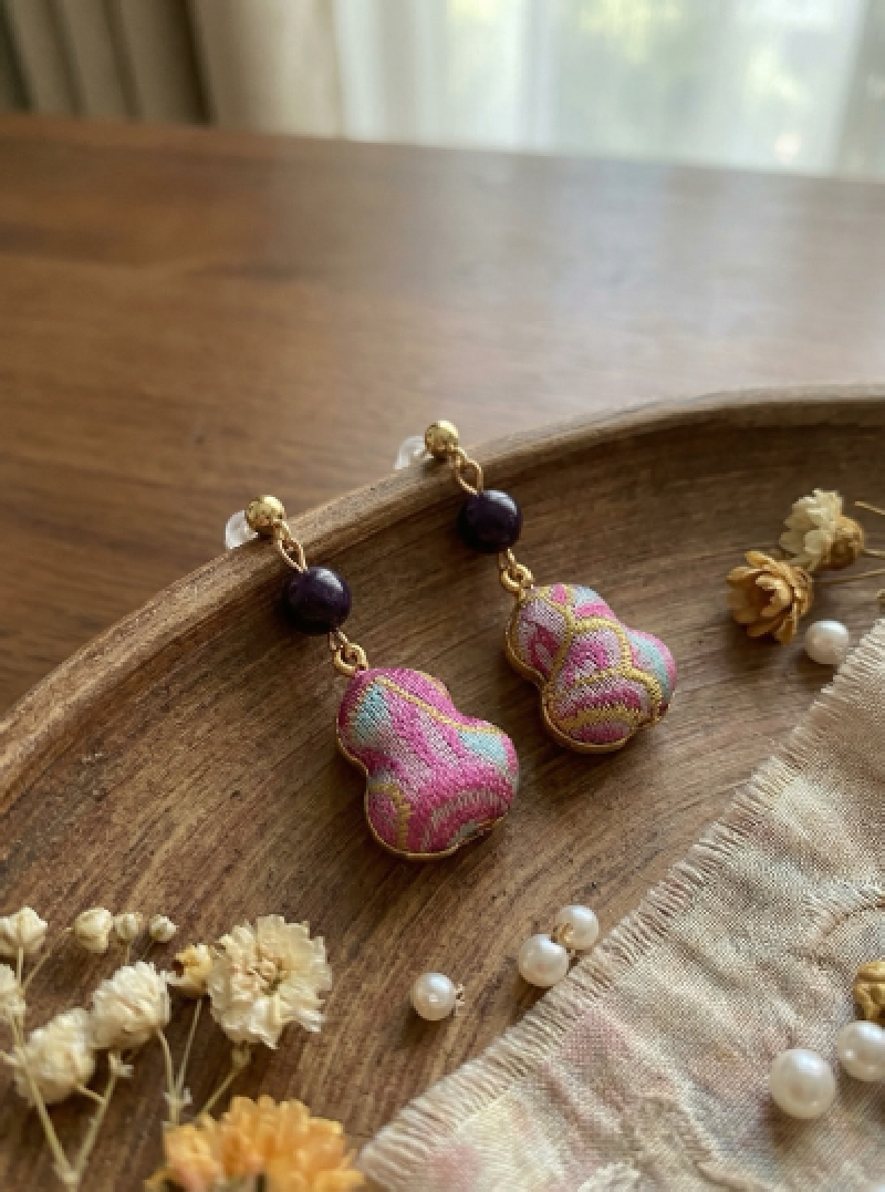米珠编织水晶耳钉刺绣耳环饰品18g