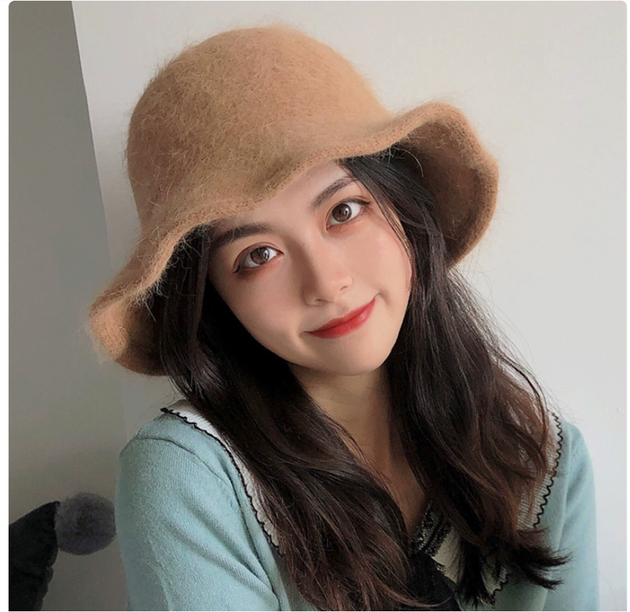 Korean long rabbit fur fisherman hat for autumn and winter, ins Japanese style versatile warm plush basin hat, foldable hat, women's fashion 102729908