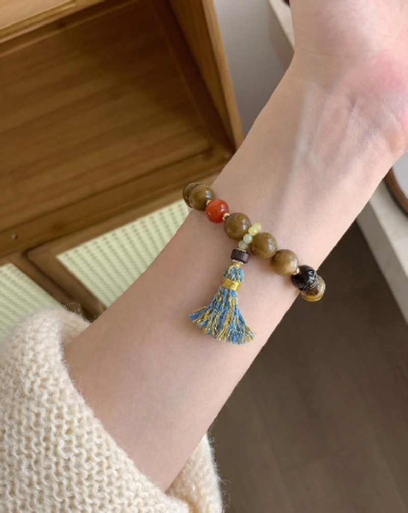 Tangtangtang Qingwei Xiang Anshen Bracelet True gold thread jade will run the true fragrance ring, natural 5*6 red quartz stone SC000916