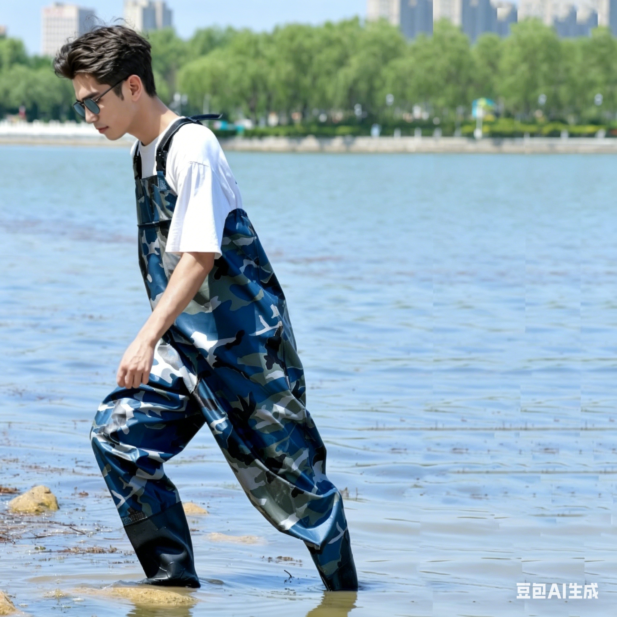 下水裤半身加厚抓鱼赶海裤防水衣服雨裤雨鞋男连体水库钓鱼服批发