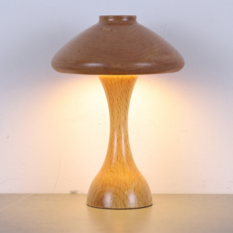 CICO Wooden Mushroom Atmosphere Small Desk Lamp with head switch Night light type-c rechargeable portable desk lamp full figure
