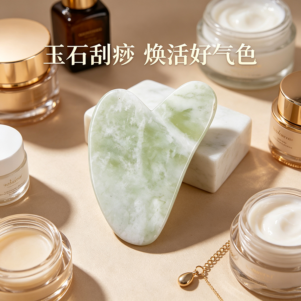 天然甲翠绿岫玉玉石刮痧板跨境美容养颜岫玉刮痧板全身按摩经络片详情8