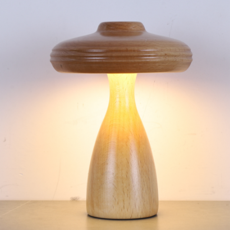 CICO Wooden Mushroom Atmosphere Small Desk Lamp Head Switch Night Light type-c Charging Portable Desk Lamp 102700176 thumbnail