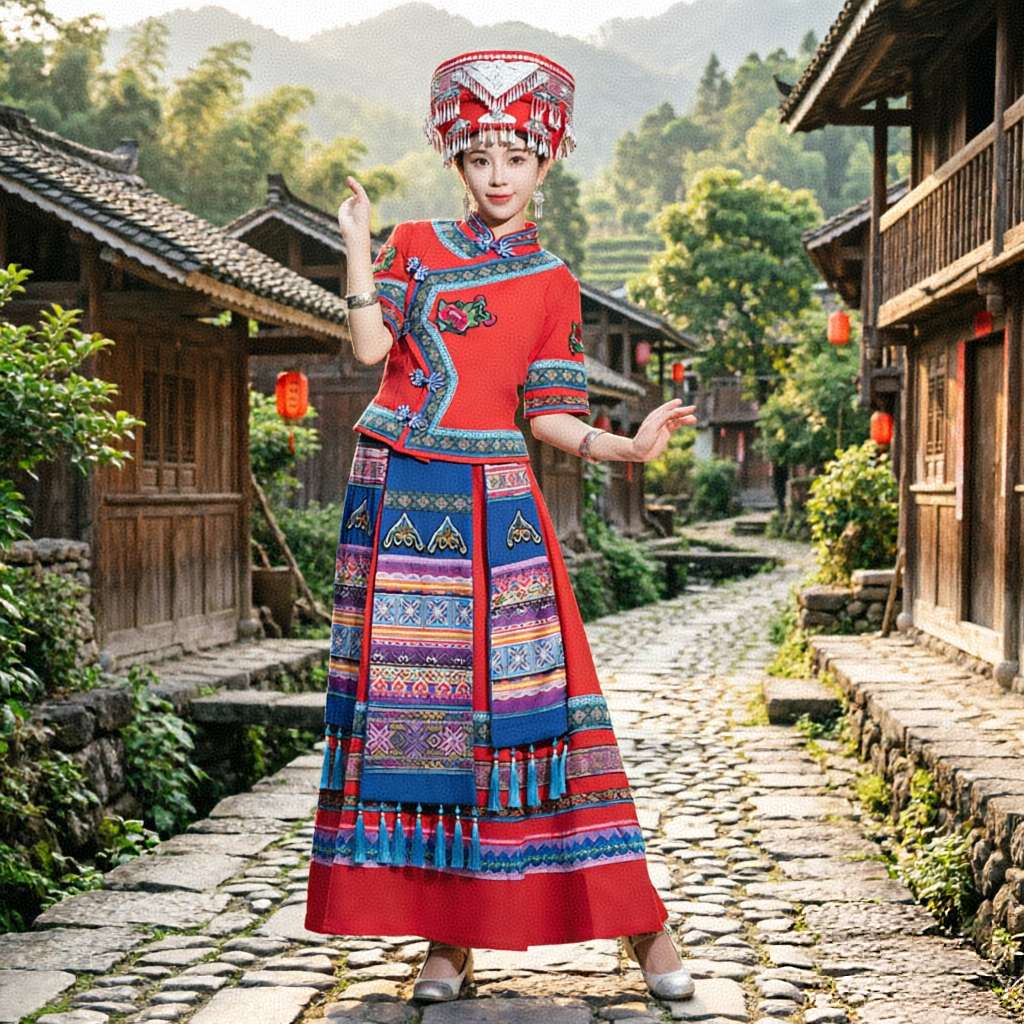 民族服饰 成人女款秋长裙短袖详情图3