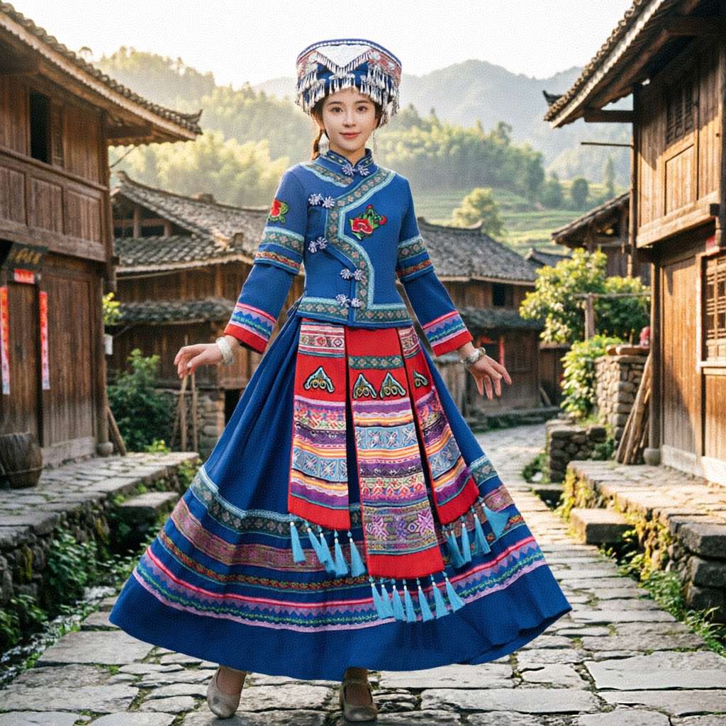 民族服饰 成人女款秋长裙短袖详情图5