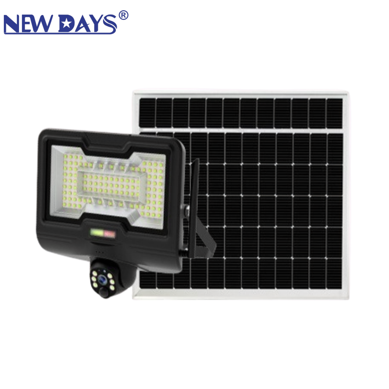 NEWDAYS brand cross-border new solar floodlight street lamp surveillance camera, energy-saving and environmentally friendly courtyard lighting, wireless remote monitoring solar camera Item Picture
