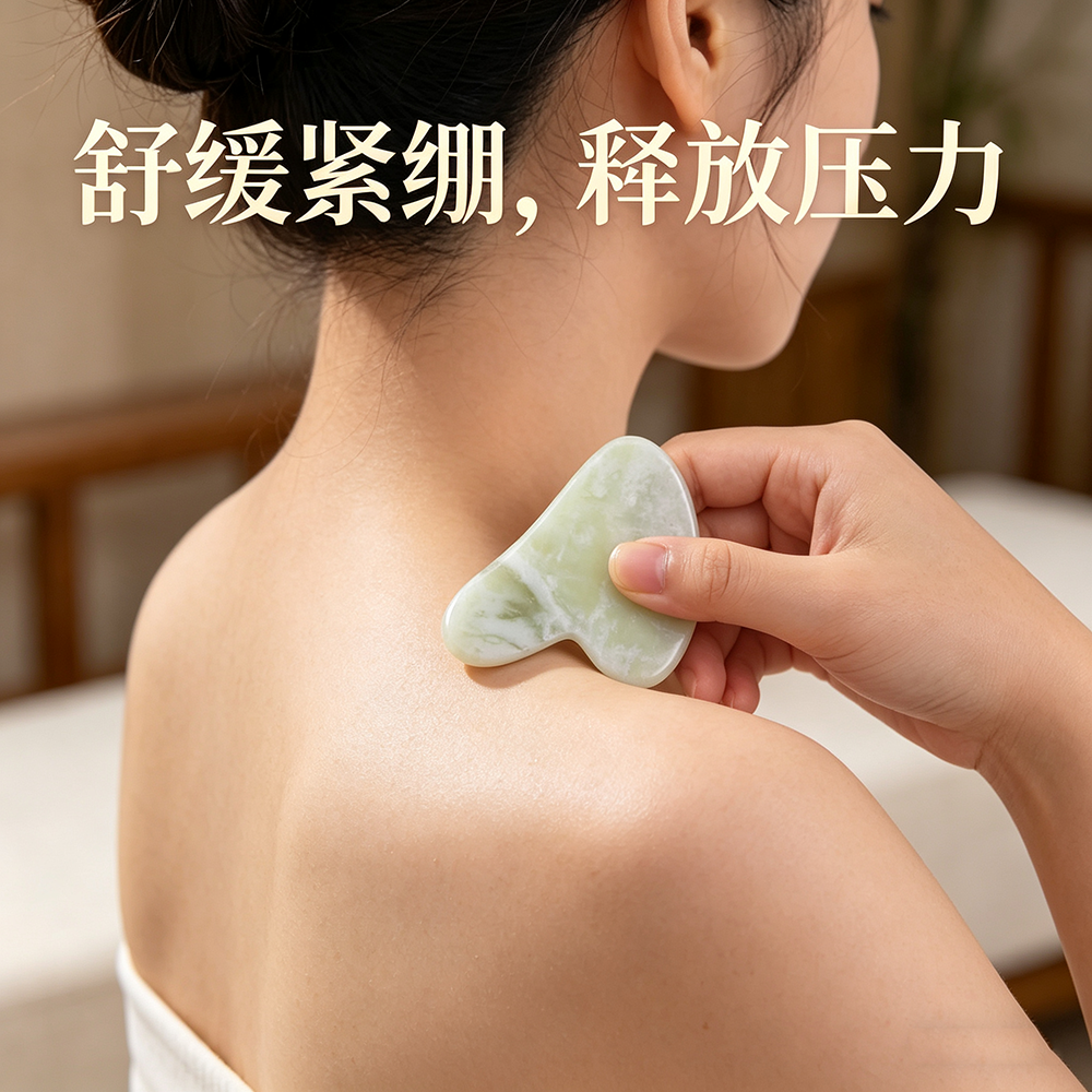 天然甲翠绿岫玉玉石刮痧板跨境美容养颜岫玉刮痧板全身按摩经络片详情11