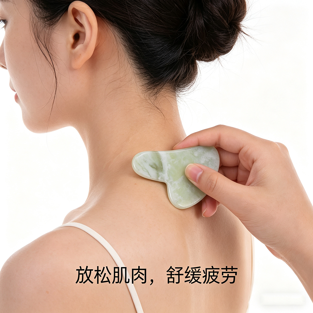 天然甲翠绿岫玉玉石刮痧板跨境美容养颜岫玉刮痧板全身按摩经络片详情3
