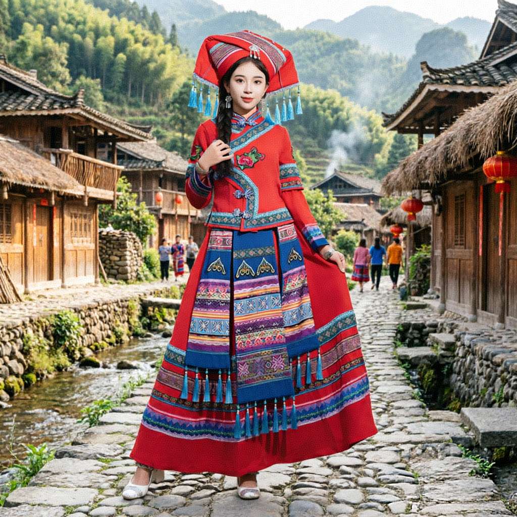 民族服饰 成人女款秋长裙短袖详情图2