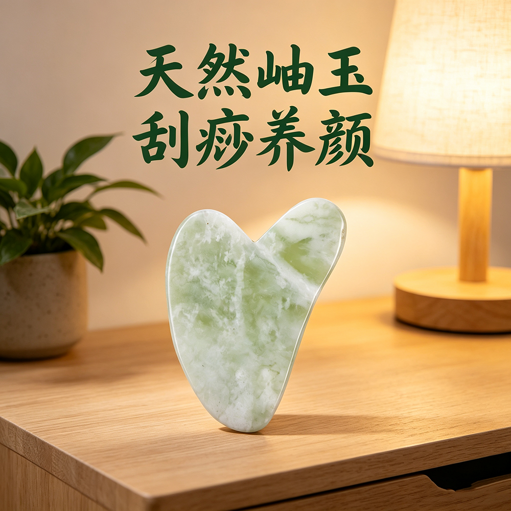 天然甲翠绿岫玉玉石刮痧板跨境美容养颜岫玉刮痧板全身按摩经络片详情9
