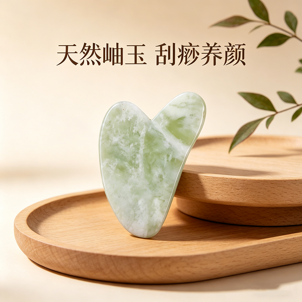 天然甲翠绿岫玉玉石刮痧板跨境美容养颜岫玉刮痧板全身按摩经络片详情5