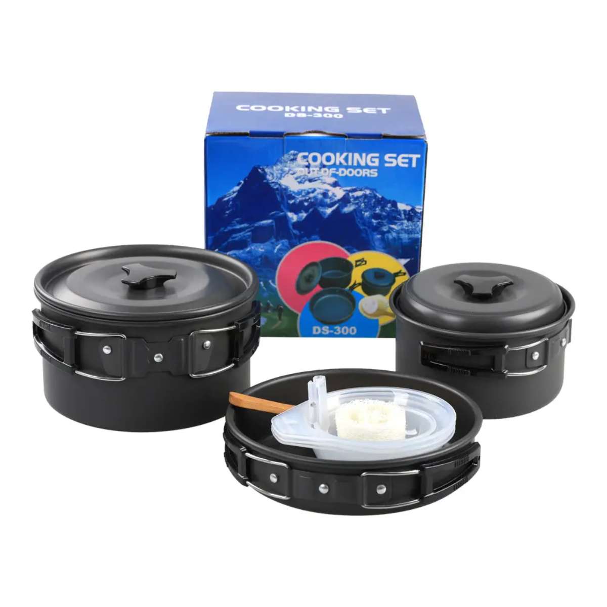 Outdoor camping portable cookware set, fire cooking cookware, backpack cooking set, camping pot set Application Scenario