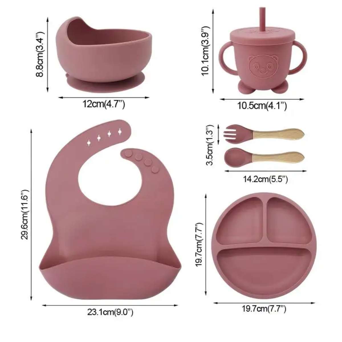 Silicone children's feeding tableware for cross-border e-commerce of mother and baby, shockproof and durable food-grade feeding set Specification image