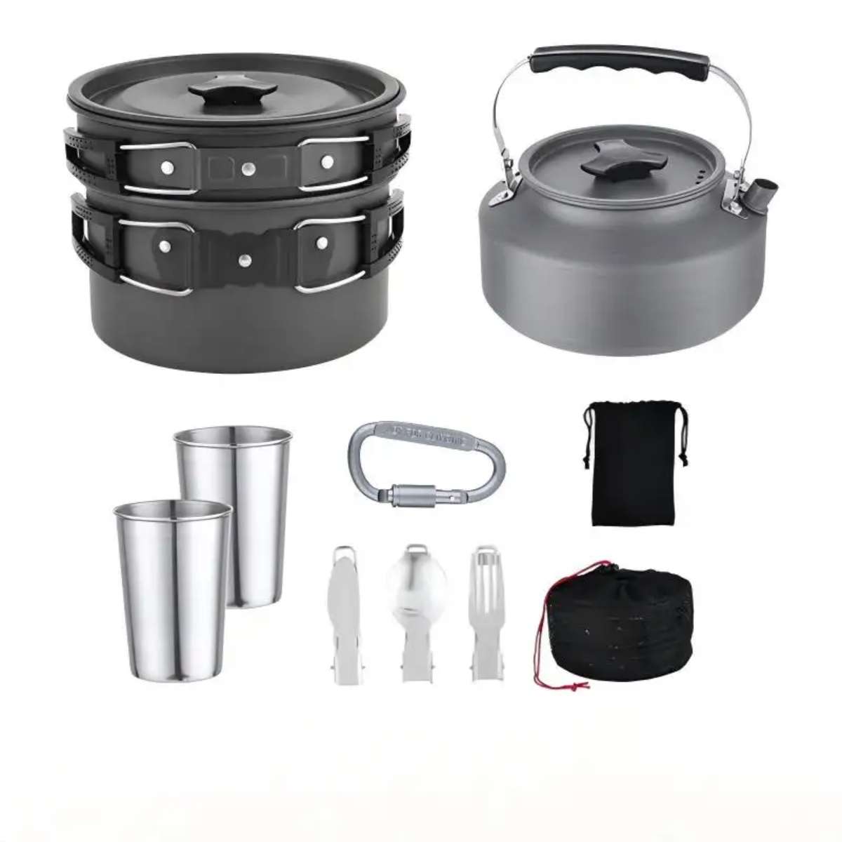 Outdoor camping cookware sets, picnic POTS, cooking sets, non-stick pans with detachable spoons, forks, knives and cookware sets Item Picture