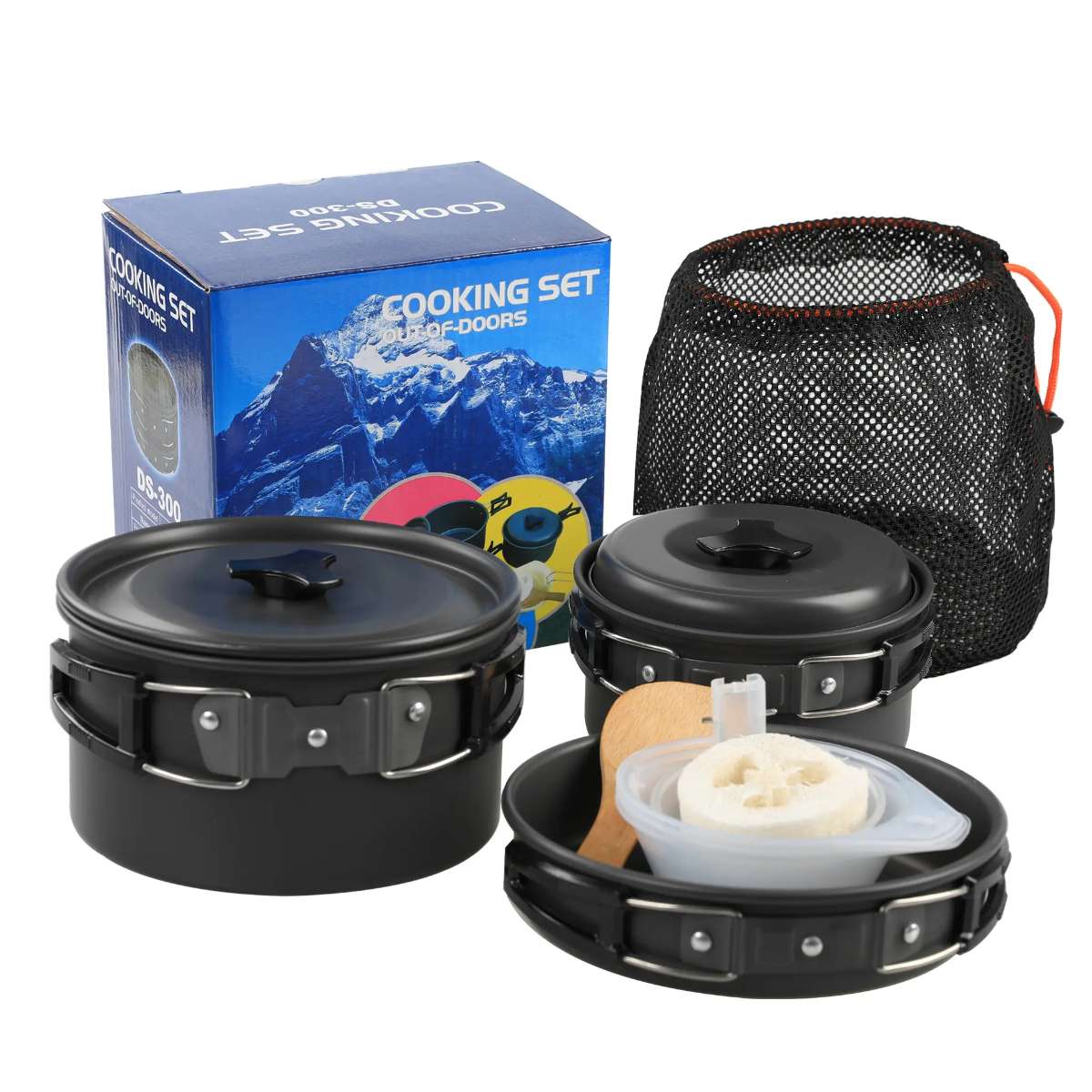 Outdoor camping portable cookware set, fire cooking cookware, backpack cooking set, camping pot set details Picture