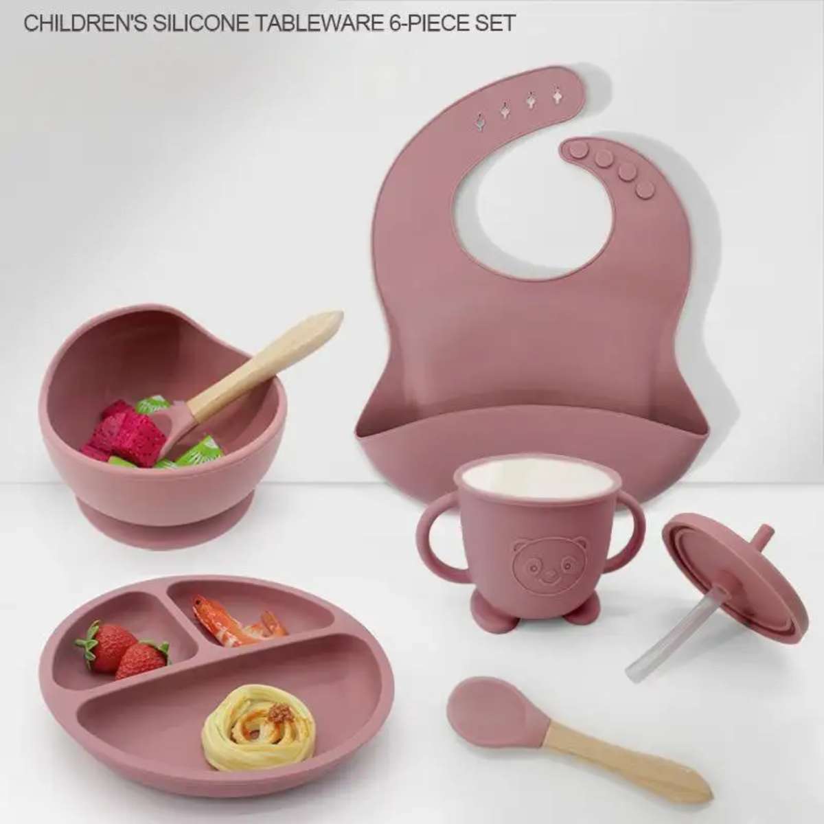 Silicone children's feeding tableware for cross-border e-commerce of mother and baby, shockproof and durable food-grade feeding set details Picture