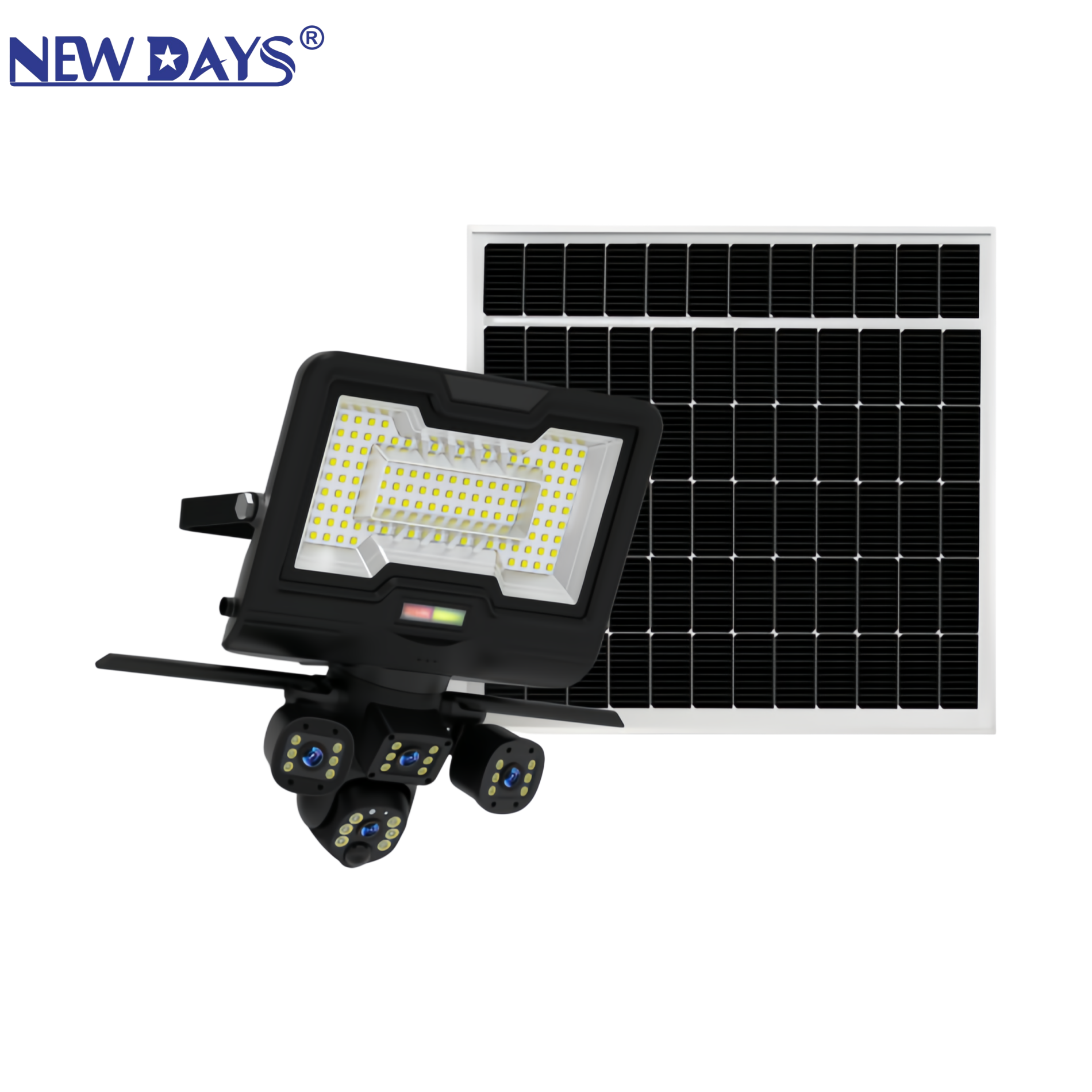 NEWDAYS brand's new cross-border solar floodlight three-eye camera, remote monitoring lighting, infrared full-color night vision voice dialogue solar camera