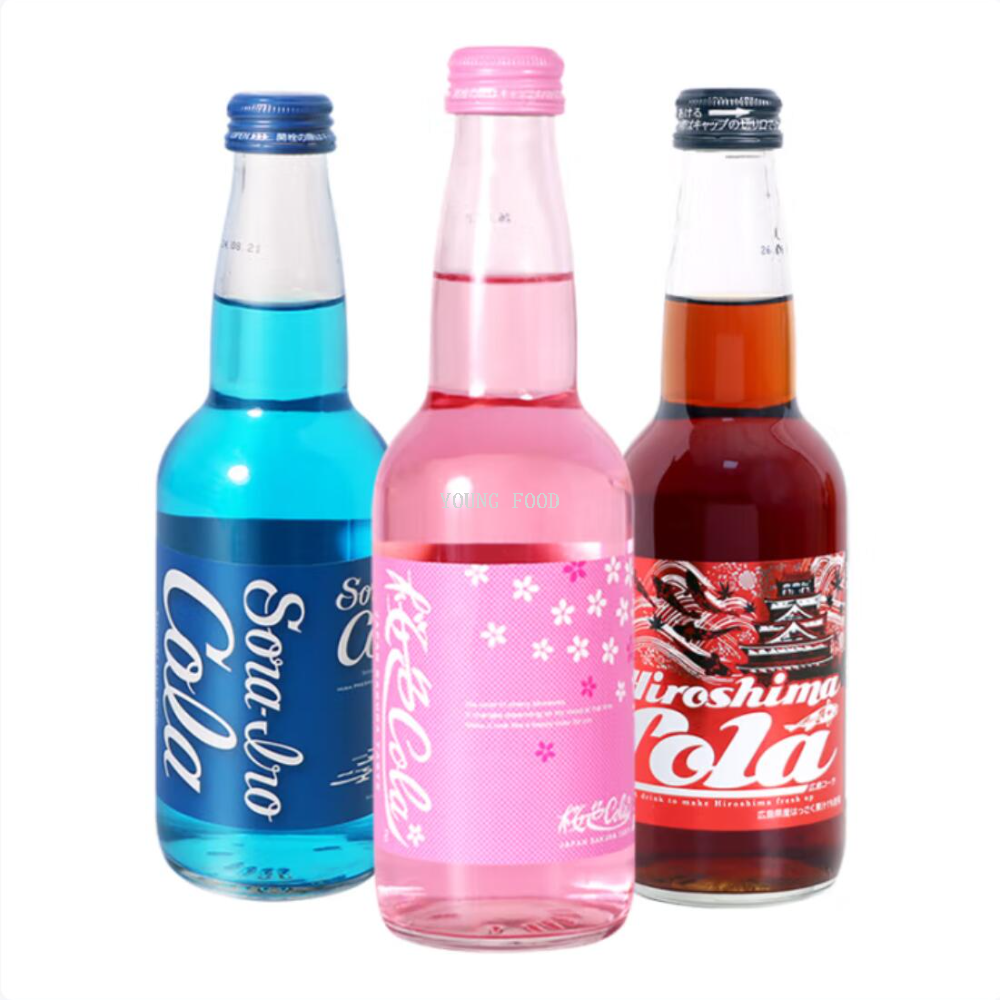 包邮！日本齐藤蓝色可乐玻璃瓶广岛汽水330ml 海盐清爽 气泡绵密