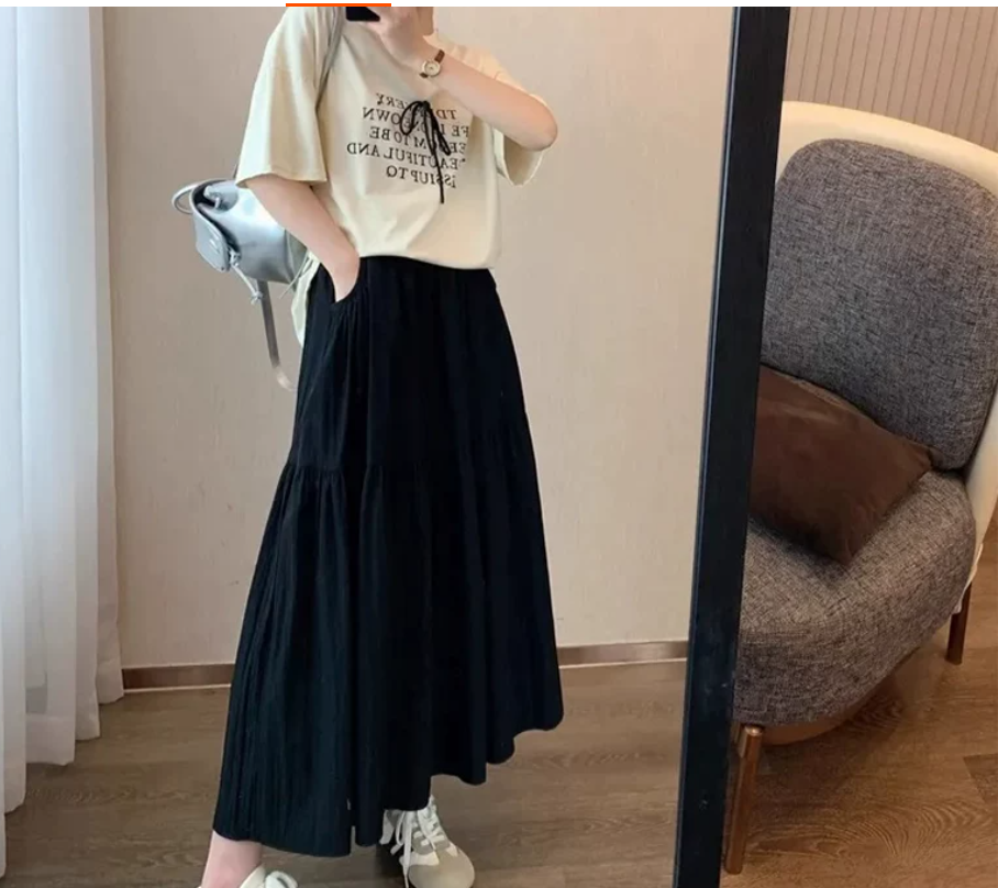Super popular and beautiful half-length skirt, high-waisted A-line skirt for women, artistic and retro, versatile umbrella skirt, elastic waist, hip-hugging, slimming A-line skirt Application Scenario