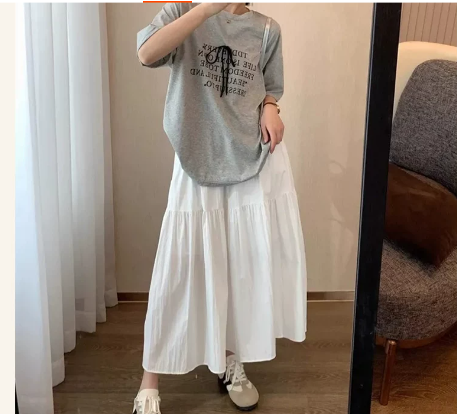 超火好看半身裙女高腰a字裙文艺复古百搭伞裙松紧腰遮胯显瘦a字裙