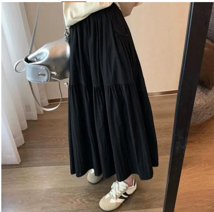 Super popular and beautiful half-length skirt, high-waisted A-line skirt for women, artistic and retro, versatile umbrella skirt, elastic waist, hip-hugging, slimming A-line skirt details Picture