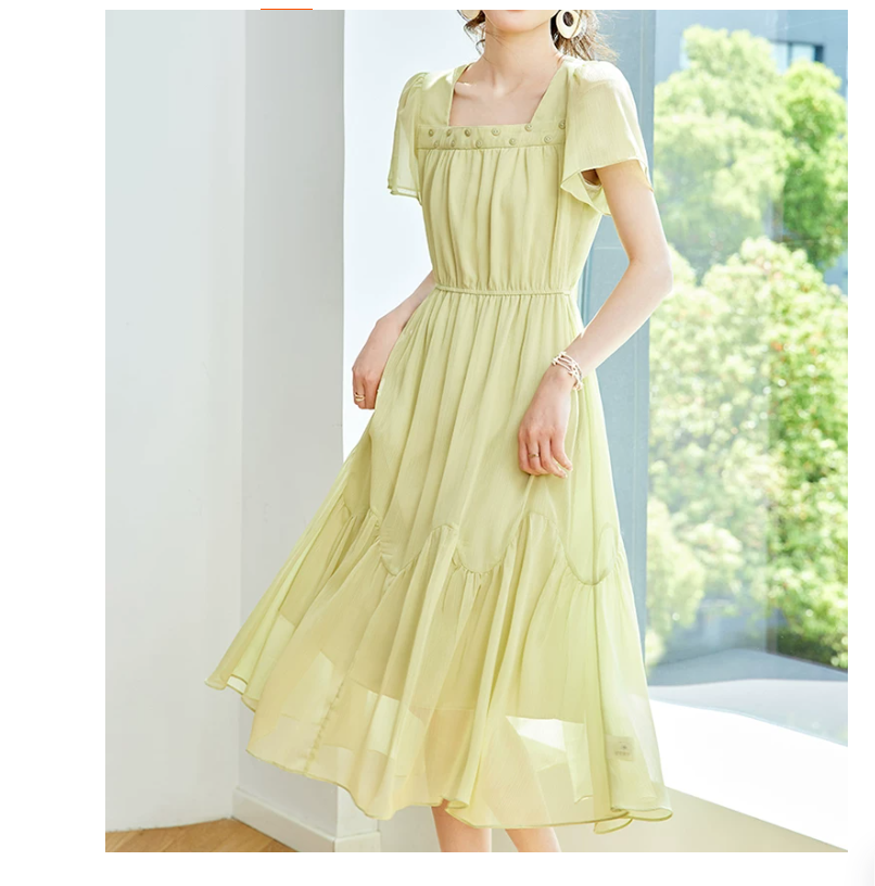 This is a super popular summer dress for women with a high-end square-neck, cinched waist and slimming look details Picture
