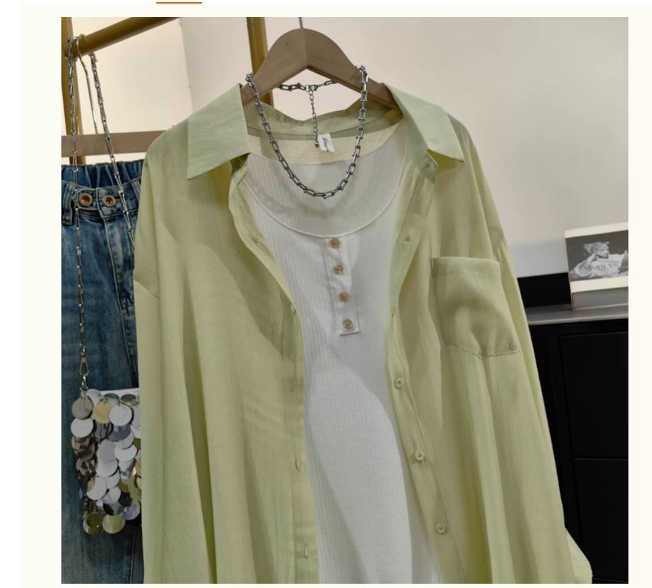 Mid-length, lightweight and sun-protective shirt for women, a new Korean-style casual loose air-conditioned shirt with rolled-up sleeves and a stylish look Specification image