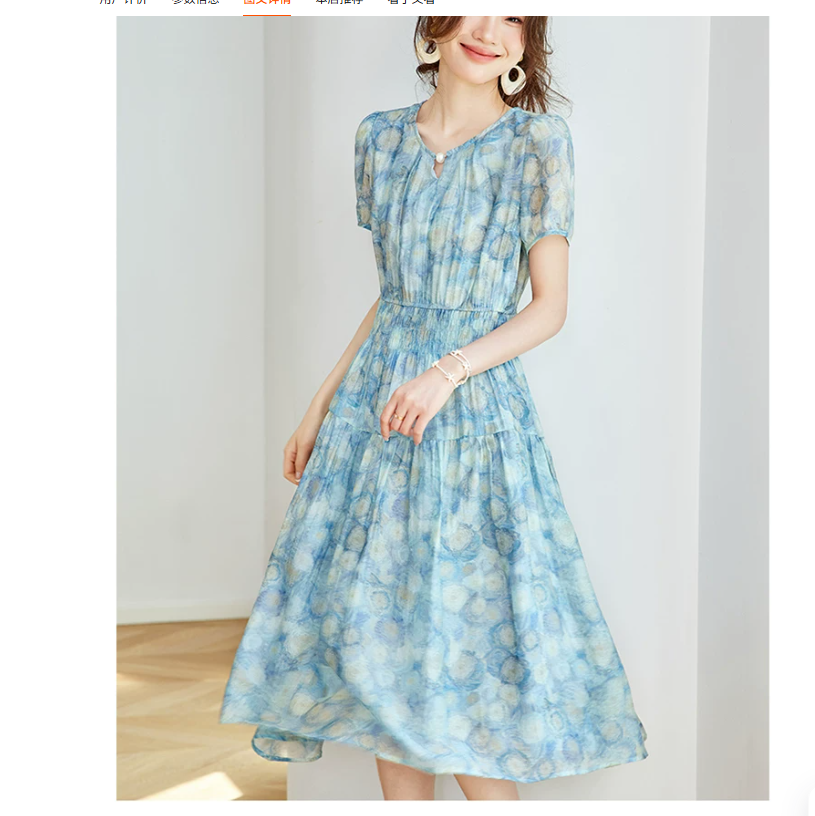 The new V-neck dress is a popular summer bestseller this year, featuring a beautiful cinched waist and floral prints Specification image