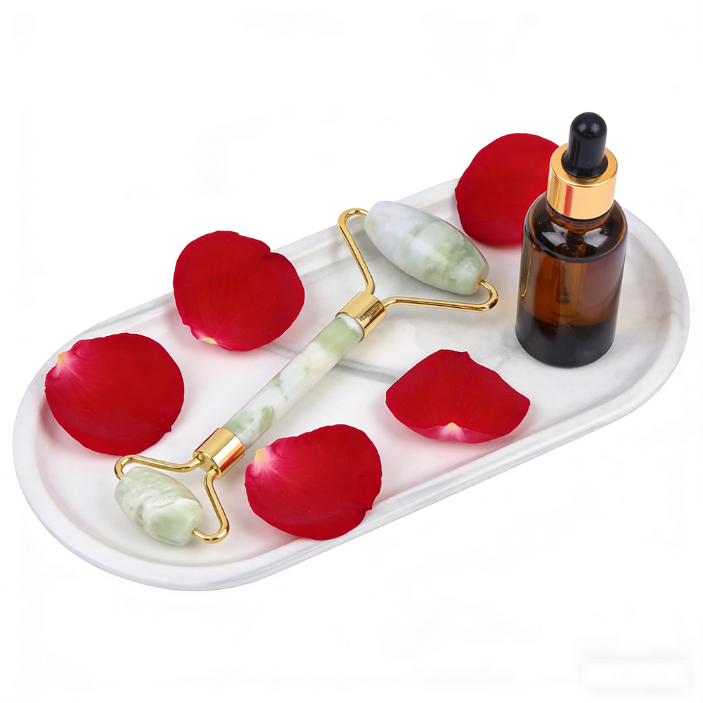 Natural white jade jade roller gua sha board massager, beauty container, facial and eye skin massage, jade beauty care Item Picture