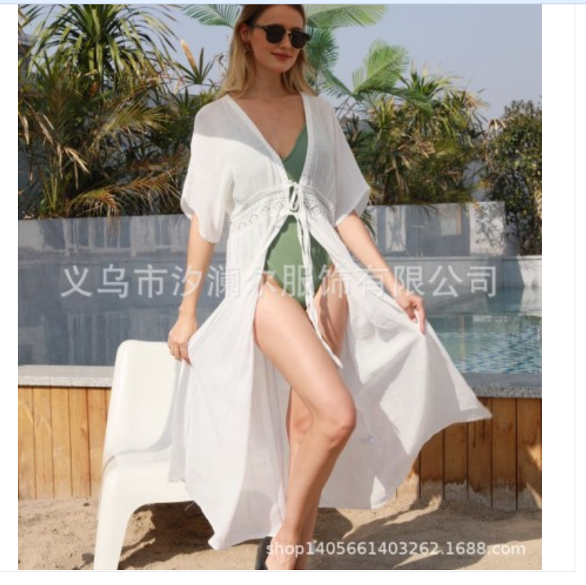 欧美沙滩衣新款比基尼外搭原单长款蕾丝花边人气网红度假裙